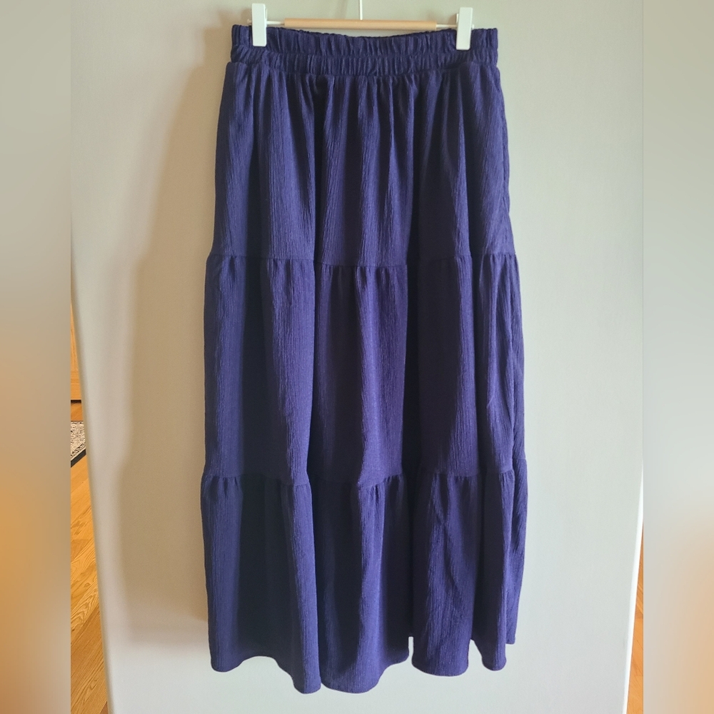 White Mark Tiered Navy Maxi Skirt - Indigo Blue